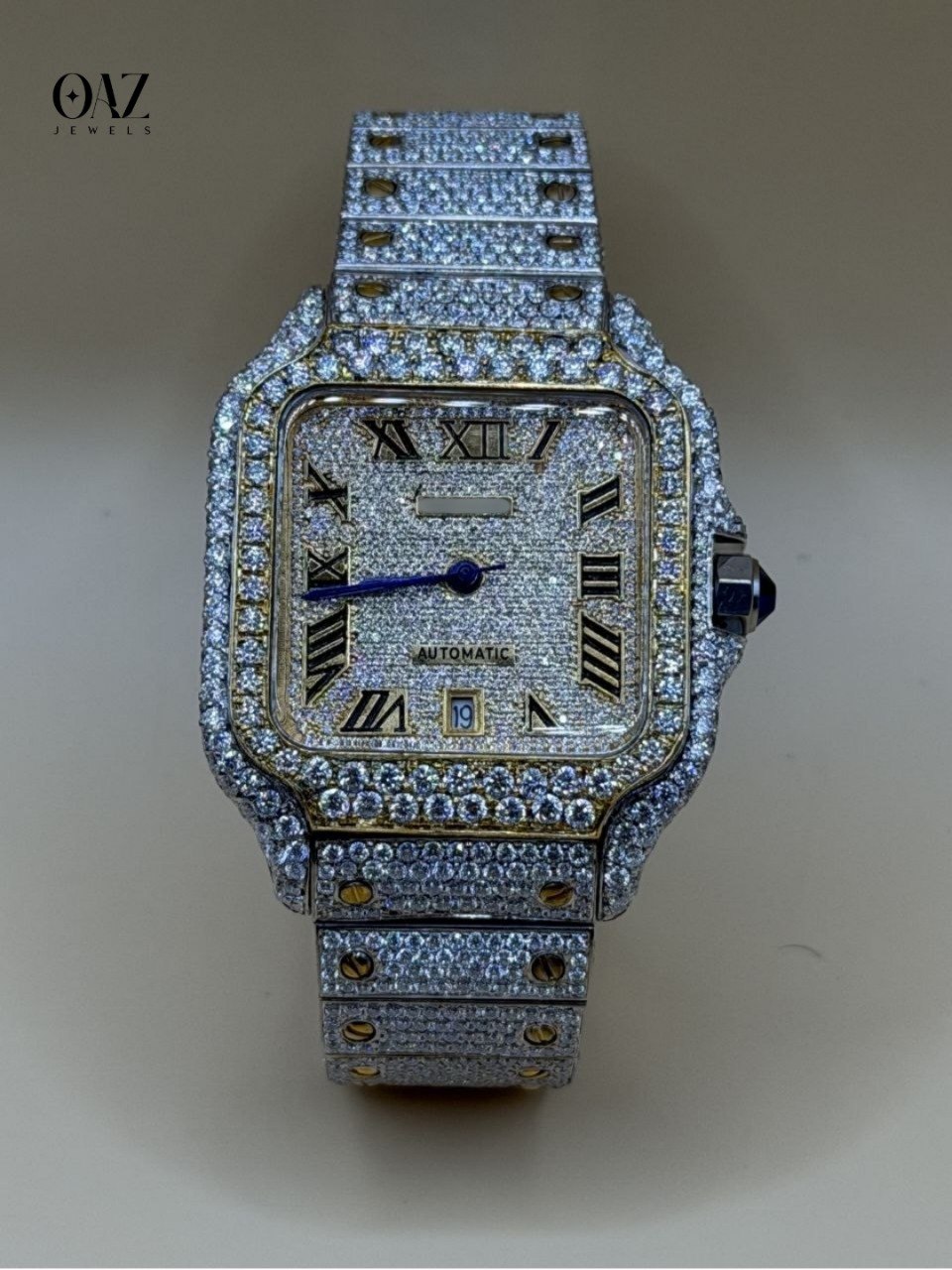 Men's VVS Moissanite Watch | 41MM | 26 CT Bust Down | Yellow Gold