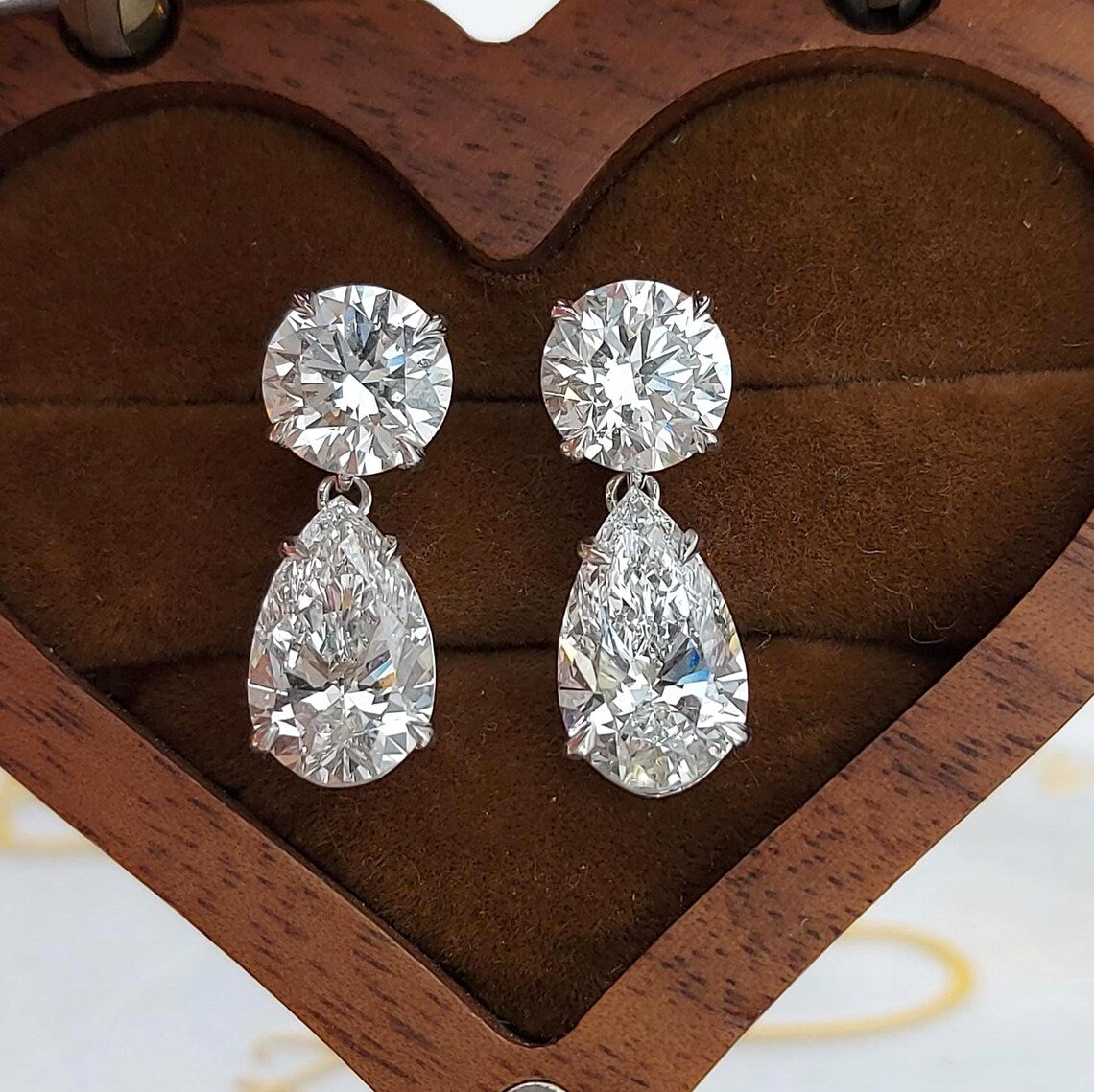 6 carat total weight E color VVS2 Clarity IGI Certified Round and Pear Cut Lab Grown Diamond Earrings, 14k white Gold, Perfect Gift for Her.
