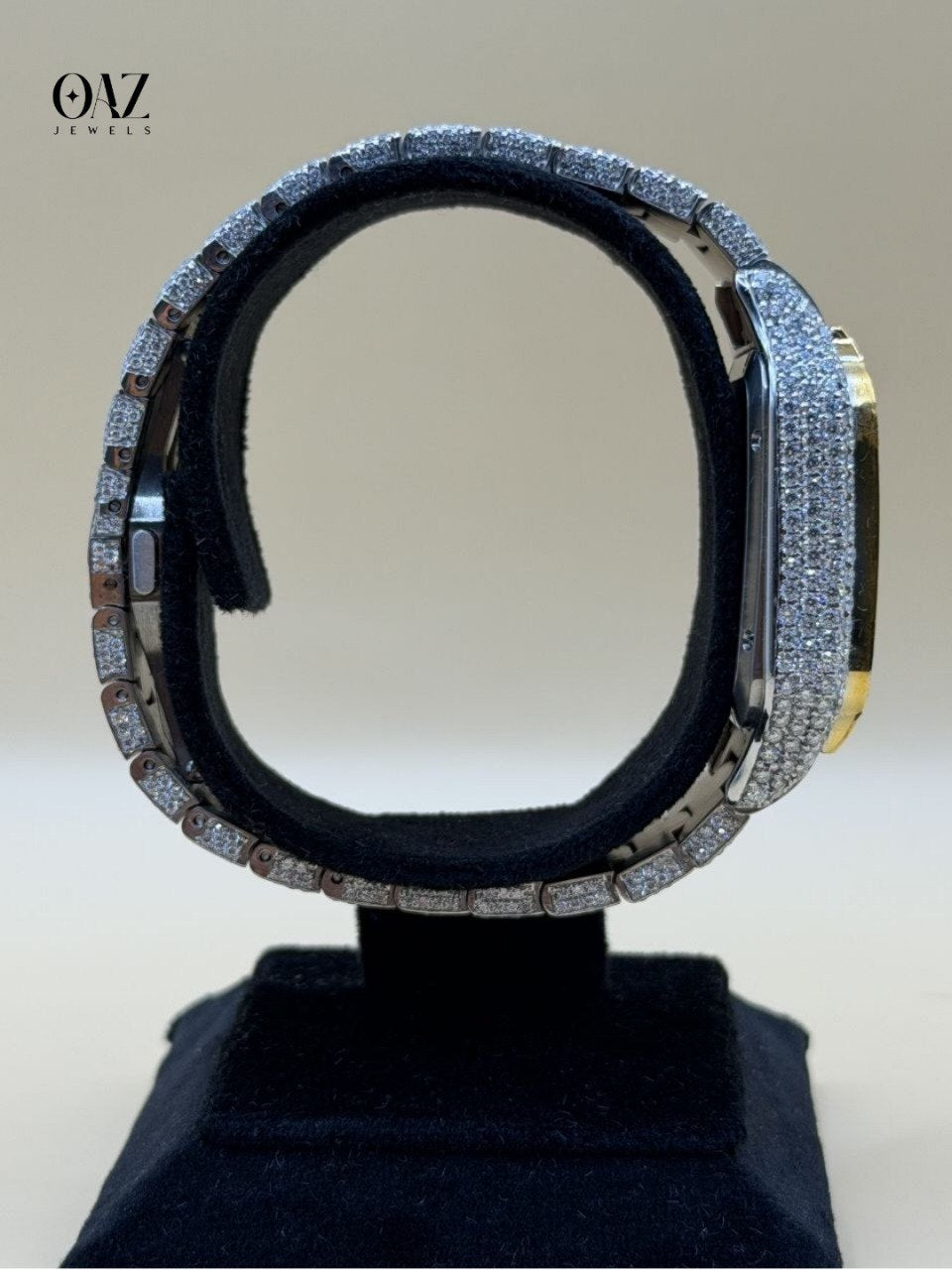 Men's VVS Moissanite Watch | 41MM | 26 CT Bust Down | Yellow Gold