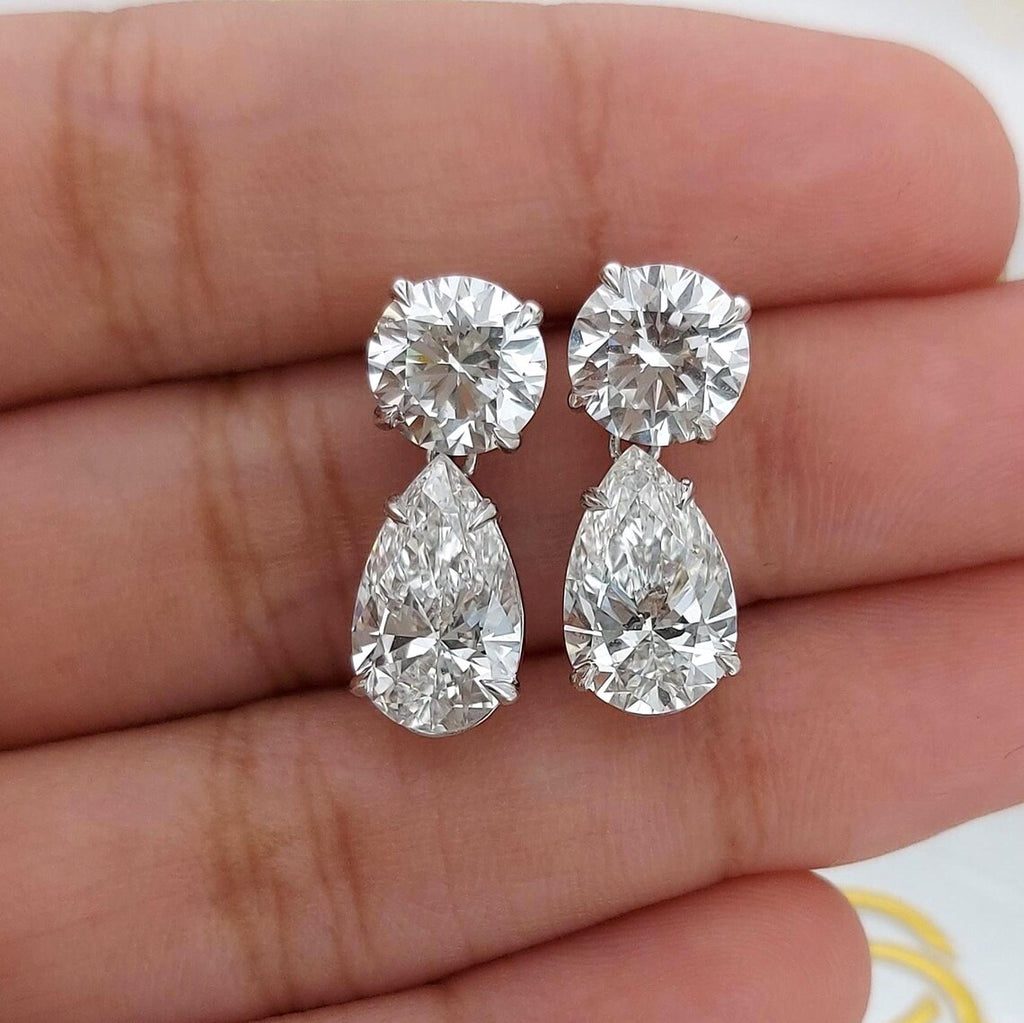 6 carat total weight E color VVS2 Clarity IGI Certified Round and Pear Cut Lab Grown Diamond Earrings, 14k white Gold, Perfect Gift for Her.