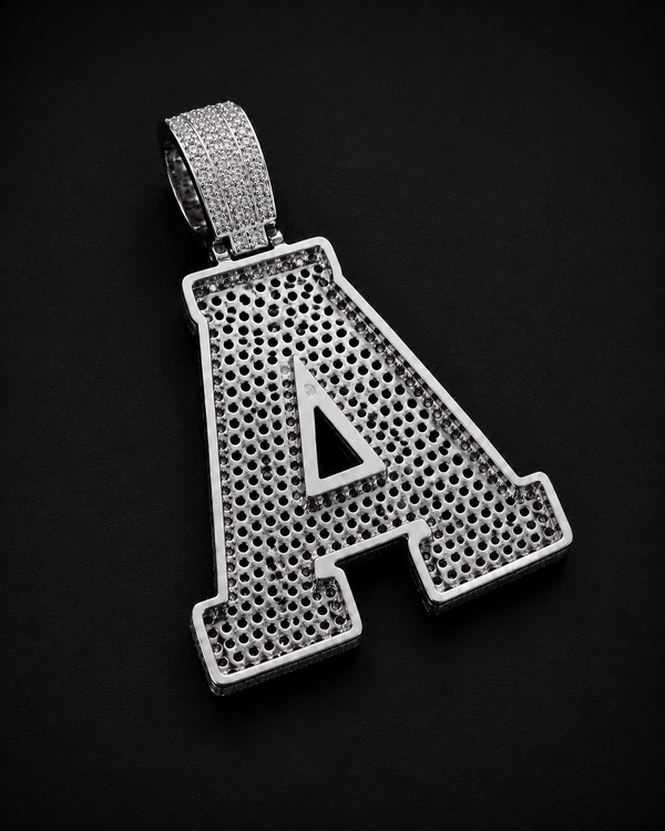 Custom Initial Pendant in 925 Sterling Silver with VVS Moissanite – Iced-Out Personalized A Letter Pendant
