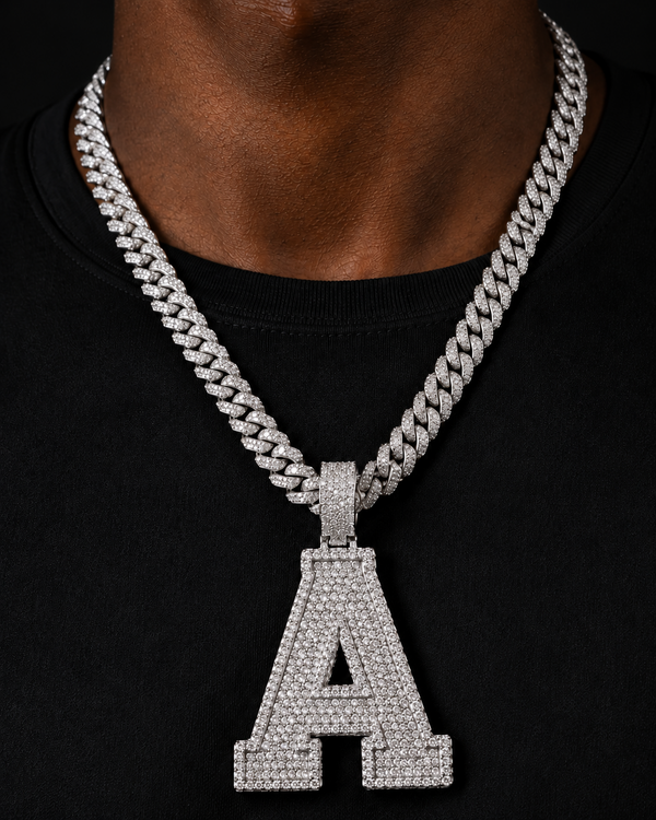 Custom Initial Pendant in 925 Sterling Silver with VVS Moissanite – Iced-Out Personalized A Letter Pendant