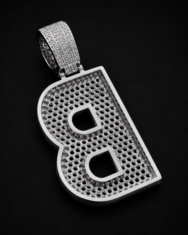 Custom Initial Pendant in 925 Sterling Silver with VVS Moissanite – Iced-Out Personalized B Letter Pendant
