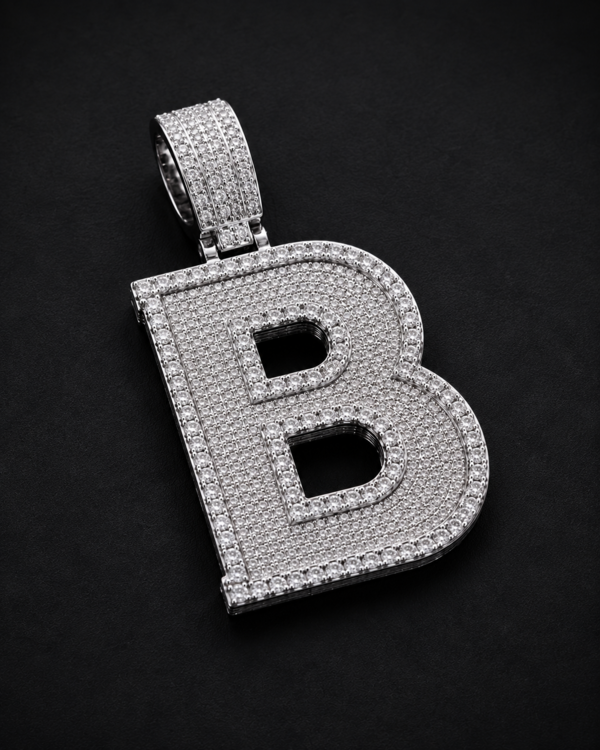 Custom Initial Pendant in 925 Sterling Silver with VVS Moissanite – Iced-Out Personalized B Letter Pendant