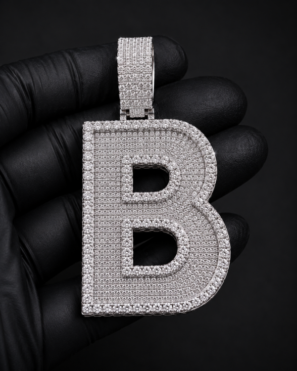 Custom Initial Pendant in 925 Sterling Silver with VVS Moissanite – Iced-Out Personalized B Letter Pendant
