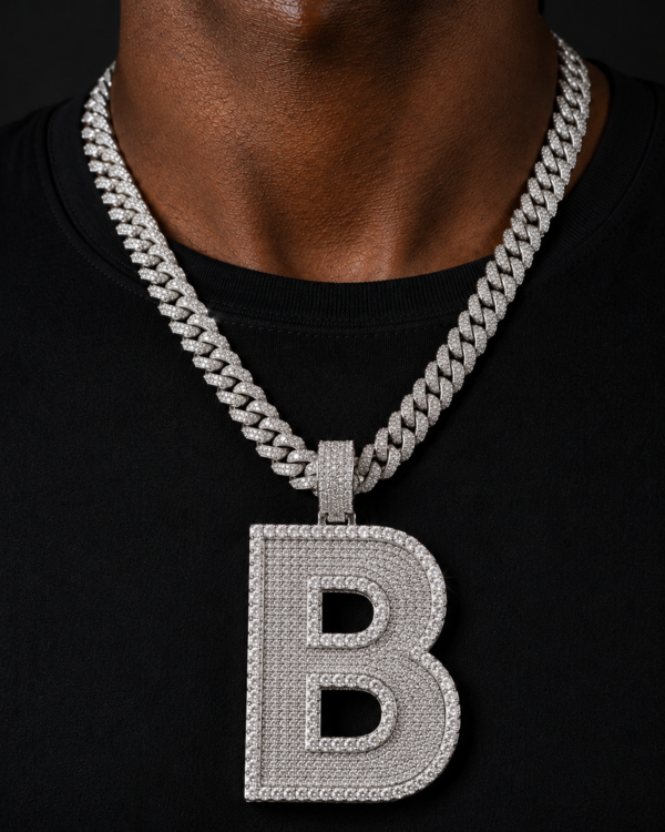 Custom Initial Pendant in 925 Sterling Silver with VVS Moissanite – Iced-Out Personalized B Letter Pendant