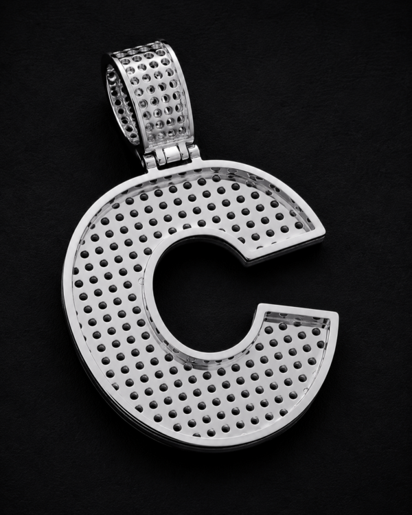 Custom Initial Pendant in 925 Sterling Silver with VVS Moissanite – Iced-Out Personalized C Letter Pendant