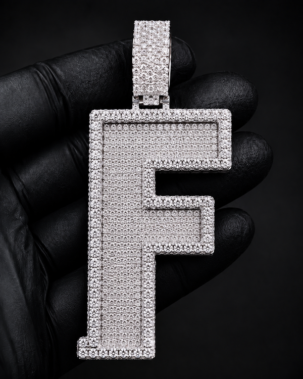Custom Initial Pendant in 925 Sterling Silver with VVS Moissanite – Iced-Out Personalized F Letter Pendant (Copy) (Copy)