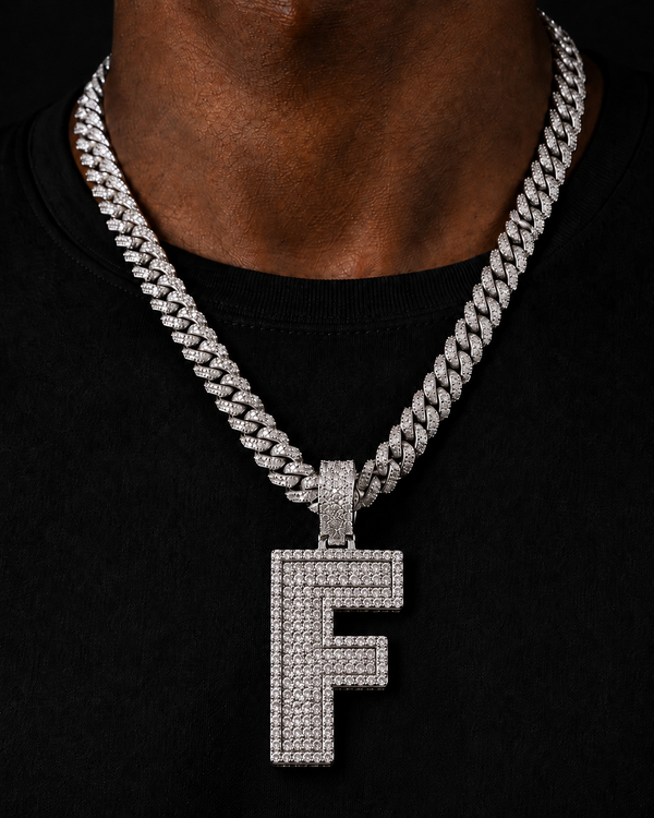 Custom Initial Pendant in 925 Sterling Silver with VVS Moissanite – Iced-Out Personalized F Letter Pendant (Copy) (Copy)