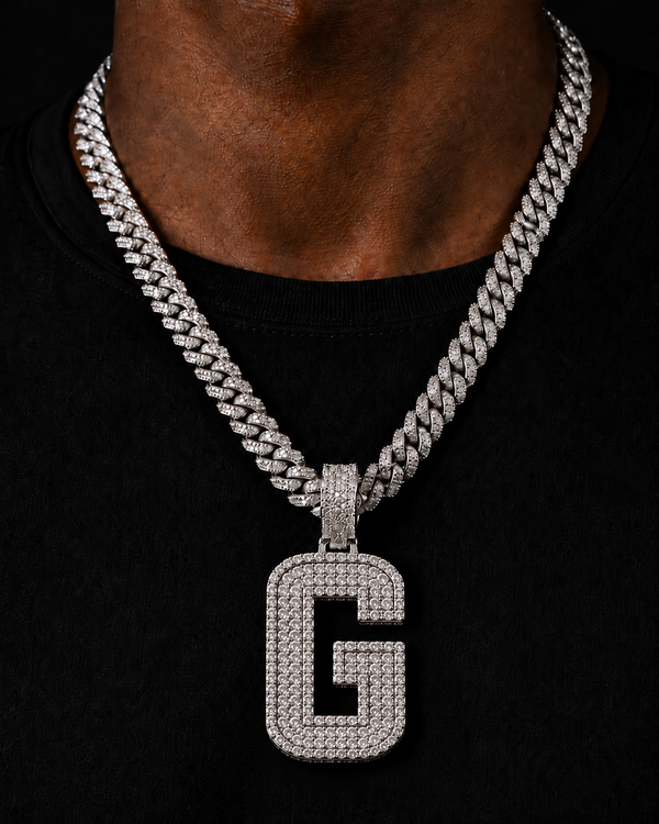 Custom Initial Pendant in 925 Sterling Silver with VVS Moissanite – Iced-Out Personalized G Letter Pendant (Copy) (Copy) (Copy)