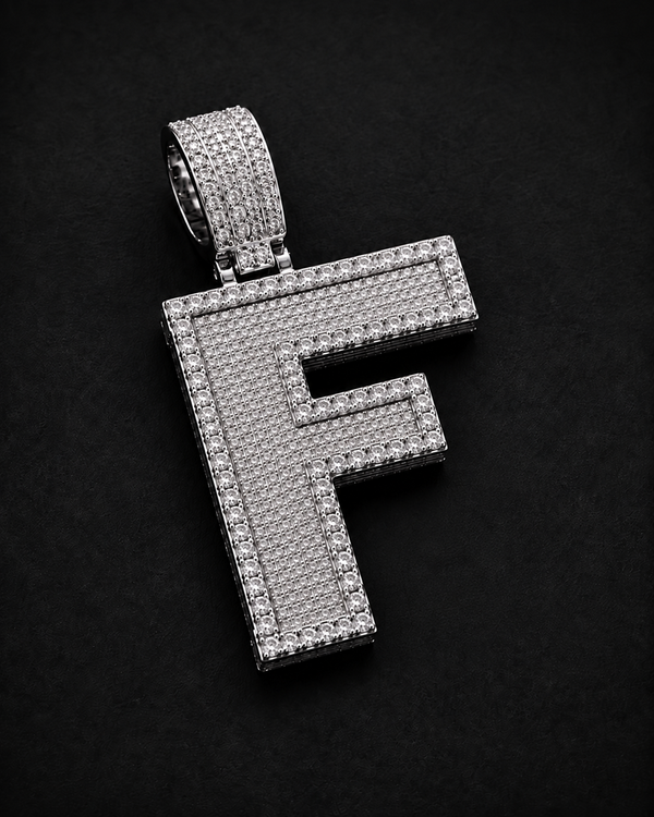 Custom Initial Pendant in 925 Sterling Silver with VVS Moissanite – Iced-Out Personalized F Letter Pendant (Copy) (Copy)