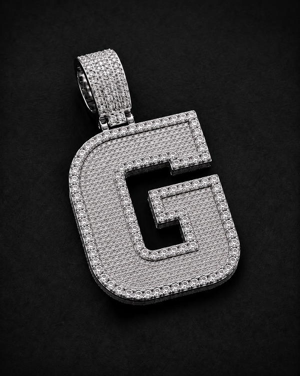 Custom Initial Pendant in 925 Sterling Silver with VVS Moissanite – Iced-Out Personalized G Letter Pendant (Copy) (Copy) (Copy)