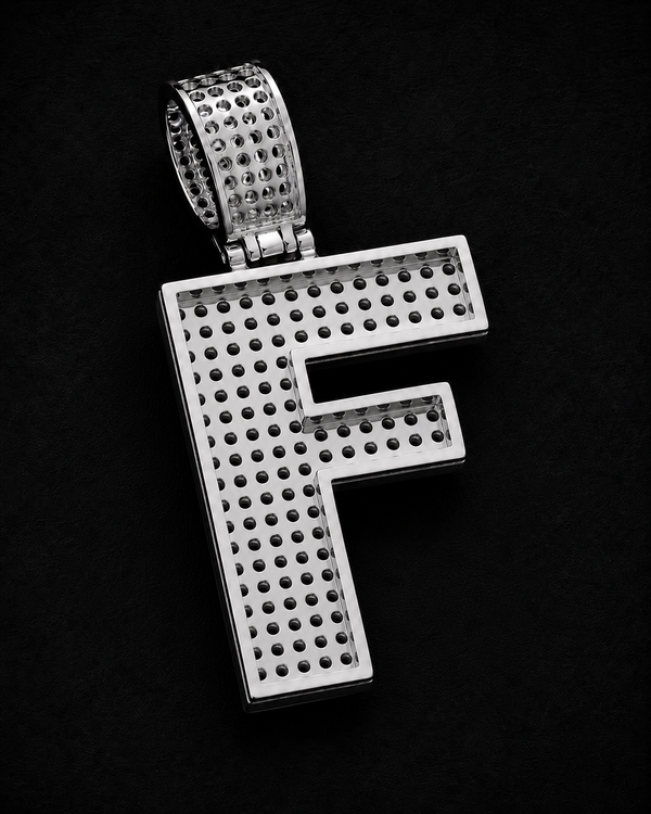 Custom Initial Pendant in 925 Sterling Silver with VVS Moissanite – Iced-Out Personalized F Letter Pendant (Copy) (Copy)