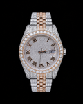 Two-Tone VVS Moissanite Iced-Out Watch | Rose Gold & Silver Roman Dial
