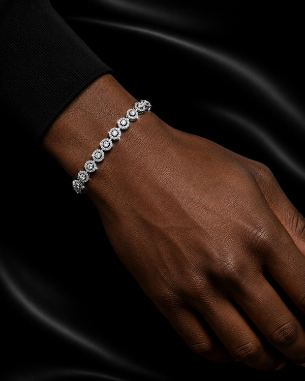 Round Halo Moissanite Tennis Bracelet in 925 Sterling Silver