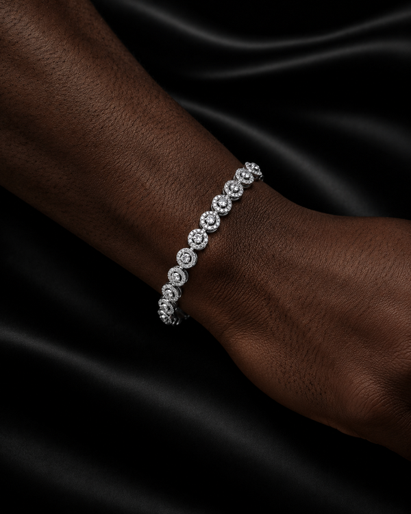 Round Halo Moissanite Tennis Bracelet in 925 Sterling Silver
