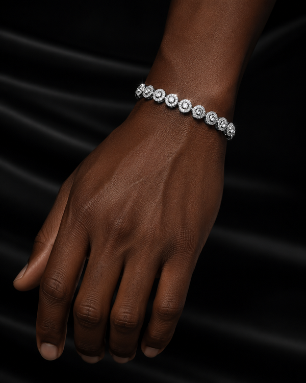 Round Halo Moissanite Tennis Bracelet in 925 Sterling Silver