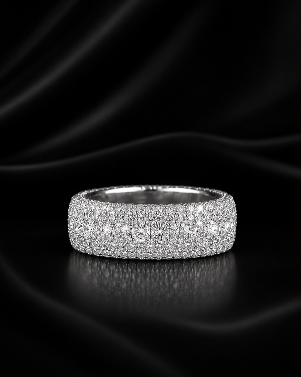 Unisex Iced-Out Moissanite Pave Ring – 925 Sterling Silver Wide Band
