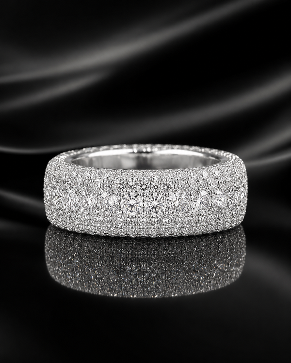 Unisex Iced-Out Moissanite Pave Ring – 925 Sterling Silver Wide Band