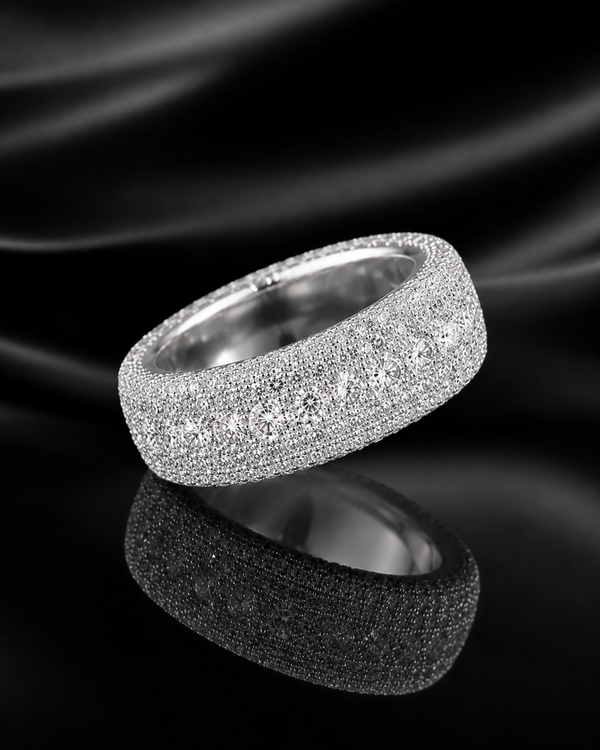 Unisex Iced-Out Moissanite Pave Ring – 925 Sterling Silver Wide Band