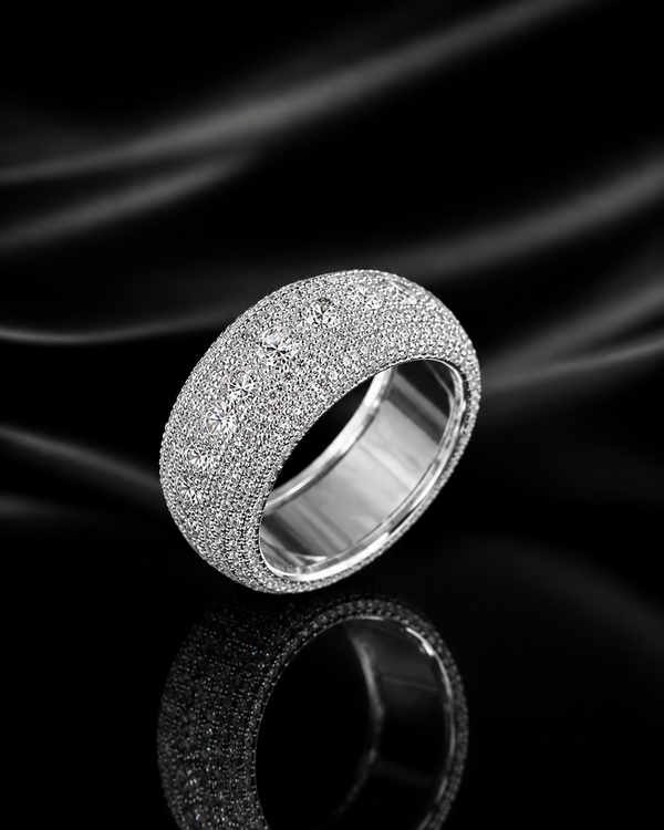 Unisex Iced-Out Moissanite Pave Ring – 925 Sterling Silver Wide Band