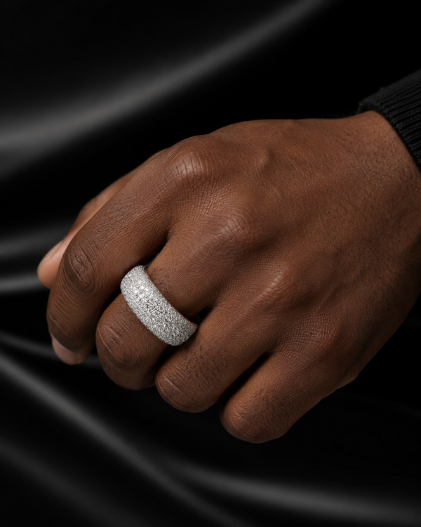 Unisex Iced-Out Moissanite Pave Ring – 925 Sterling Silver Wide Band