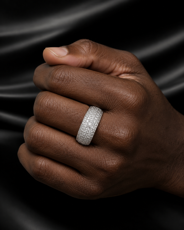 Unisex Iced-Out Moissanite Pave Ring – 925 Sterling Silver Wide Band