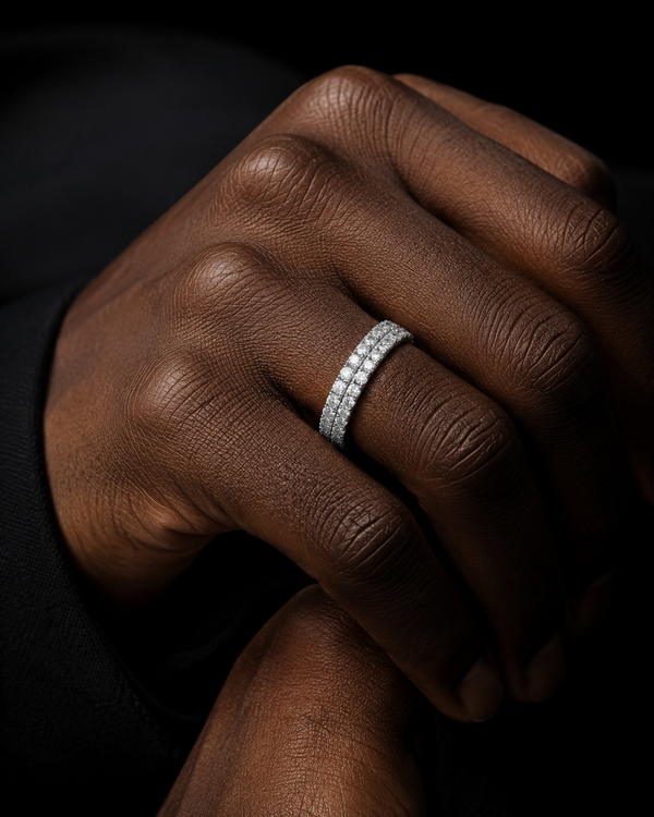 Two-Row Moissanite Eternity Band in 925 Sterling Silver
