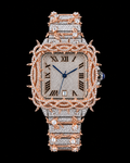 Rose Gold Thorn & Vine Fully Iced Moissanite Watch – Silver Two-Tone
