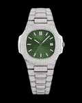 Green Dial Fully Iced Moissanite Luxury Watch – Silver Finish