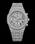 Fully Iced-Out Moissanite Chronograph Watch – Silver Pavé Dial