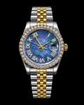 Blue Mother-of-Pearl Two-Tone Moissanite Bezel Watch