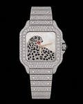 Panther Dial Fully Iced-Out Moissanite Square Watch – Silver Finish