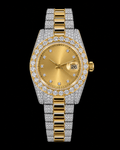 41MM Two-Tone Gold & Silver Moissanite Diamond Watch – Champagne Dial