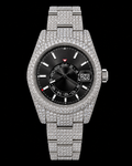 41MM Black Dial Full Moissanite Diamond Watch – Silver Iced-Out Edition