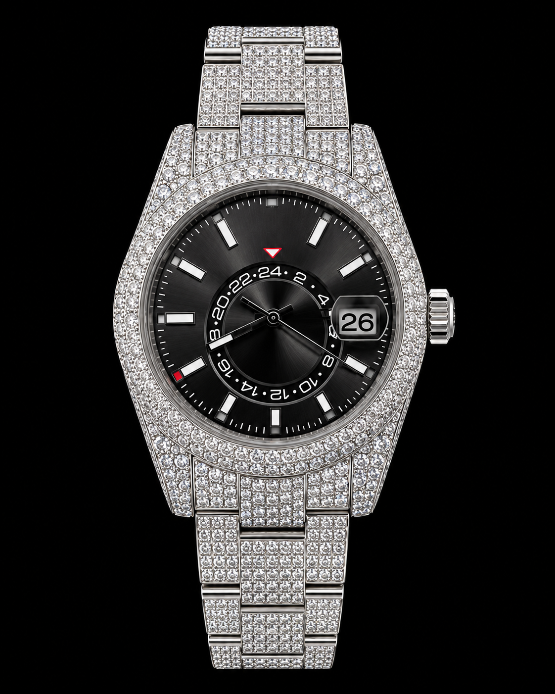 41MM Black Dial Full Moissanite Diamond Watch – Silver Iced-Out Edition