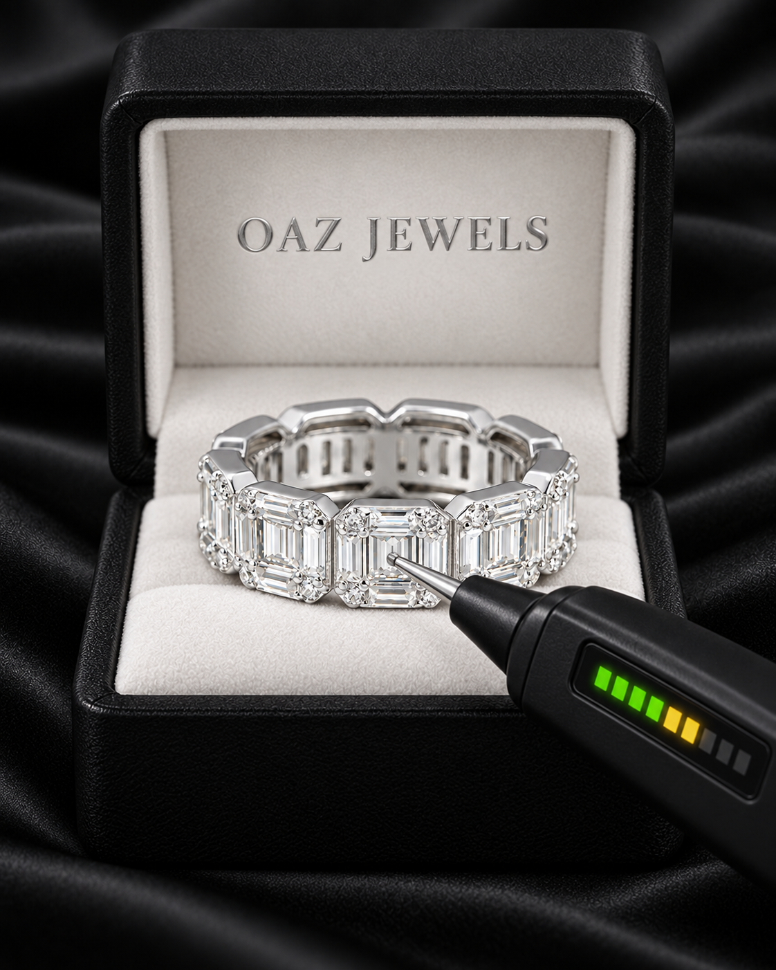 Emerald-Cut Moissanite Eternity Band – 925 Sterling Silver