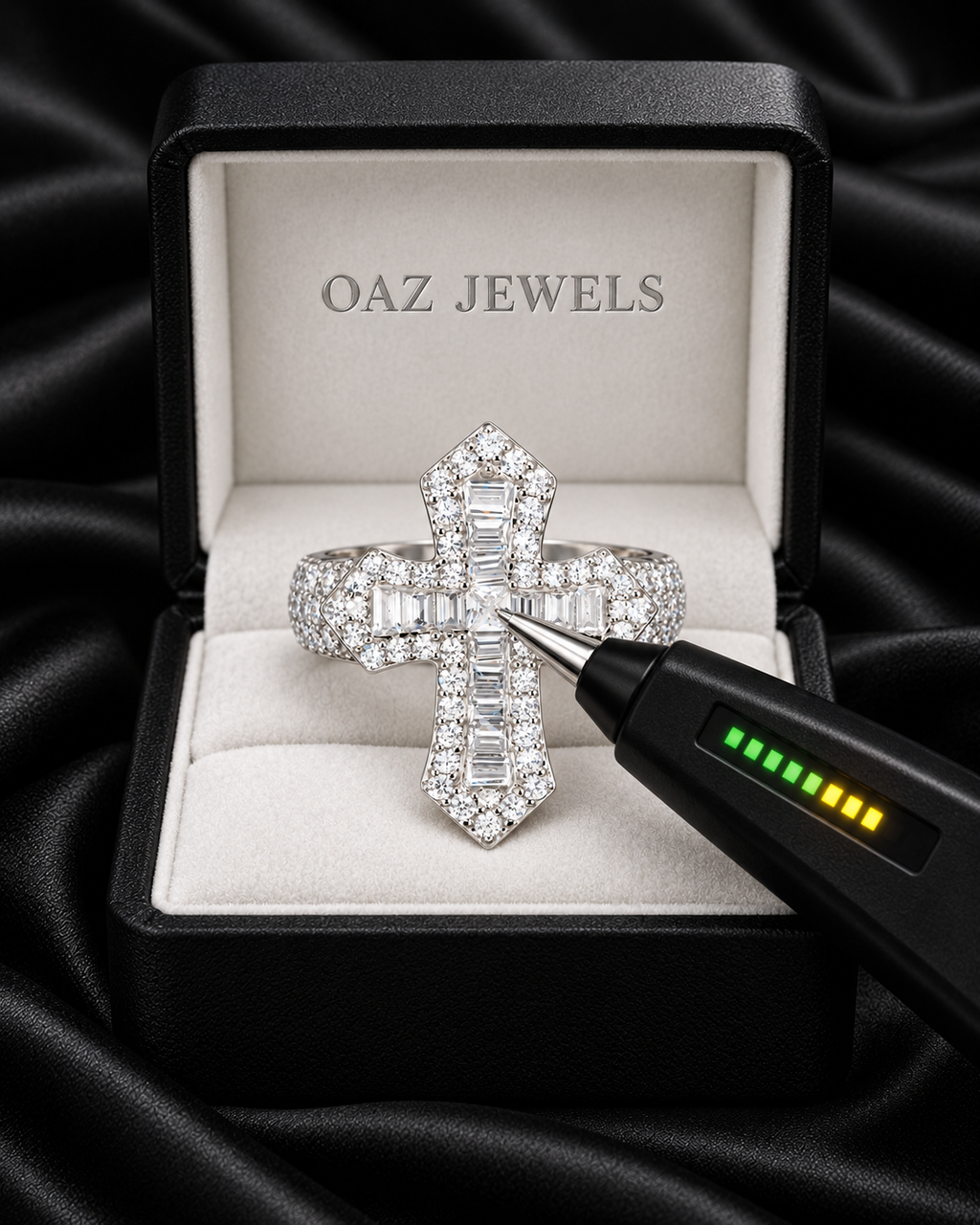 Baguette Cross Moissanite Statement Ring – 925 Sterling Silver