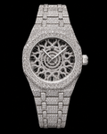 41MM Full Moissanite Skeleton Watch – Fully Iced-Out Silver Finish