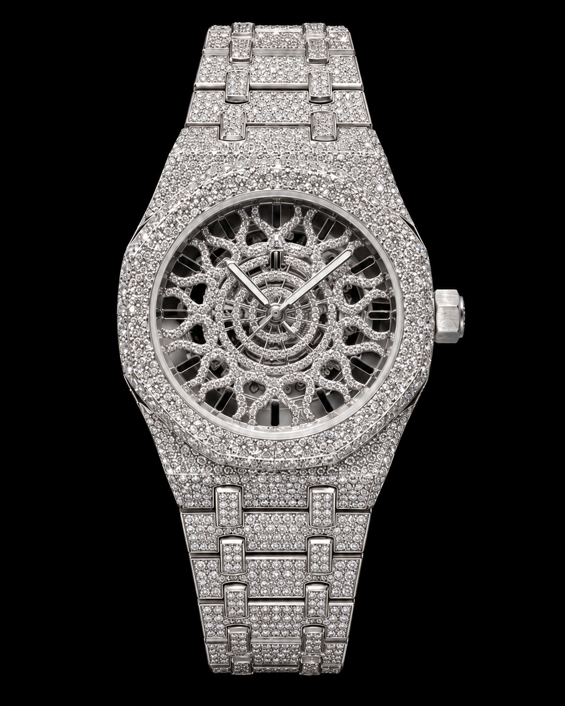 41MM Full Moissanite Skeleton Watch – Fully Iced-Out Silver Finish