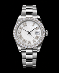 41MM Moissanite Bezel Watch – Mother of Pearl Dial & Silver Bracelet
