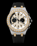 41MM Two-Tone Iced-Out Moissanite Chronograph Watch – Black Rubber Strap