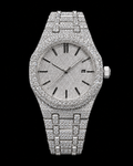 41MM Full Iced-Out Moissanite Watch – Silver Pave Dial & Bracelet