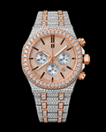 41MM Rose Gold Two-Tone Iced-Out Moissanite Chronograph Watch