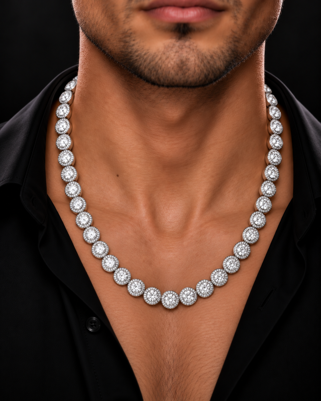 10MM Round Halo Tennis Chain – 925 Sterling Silver