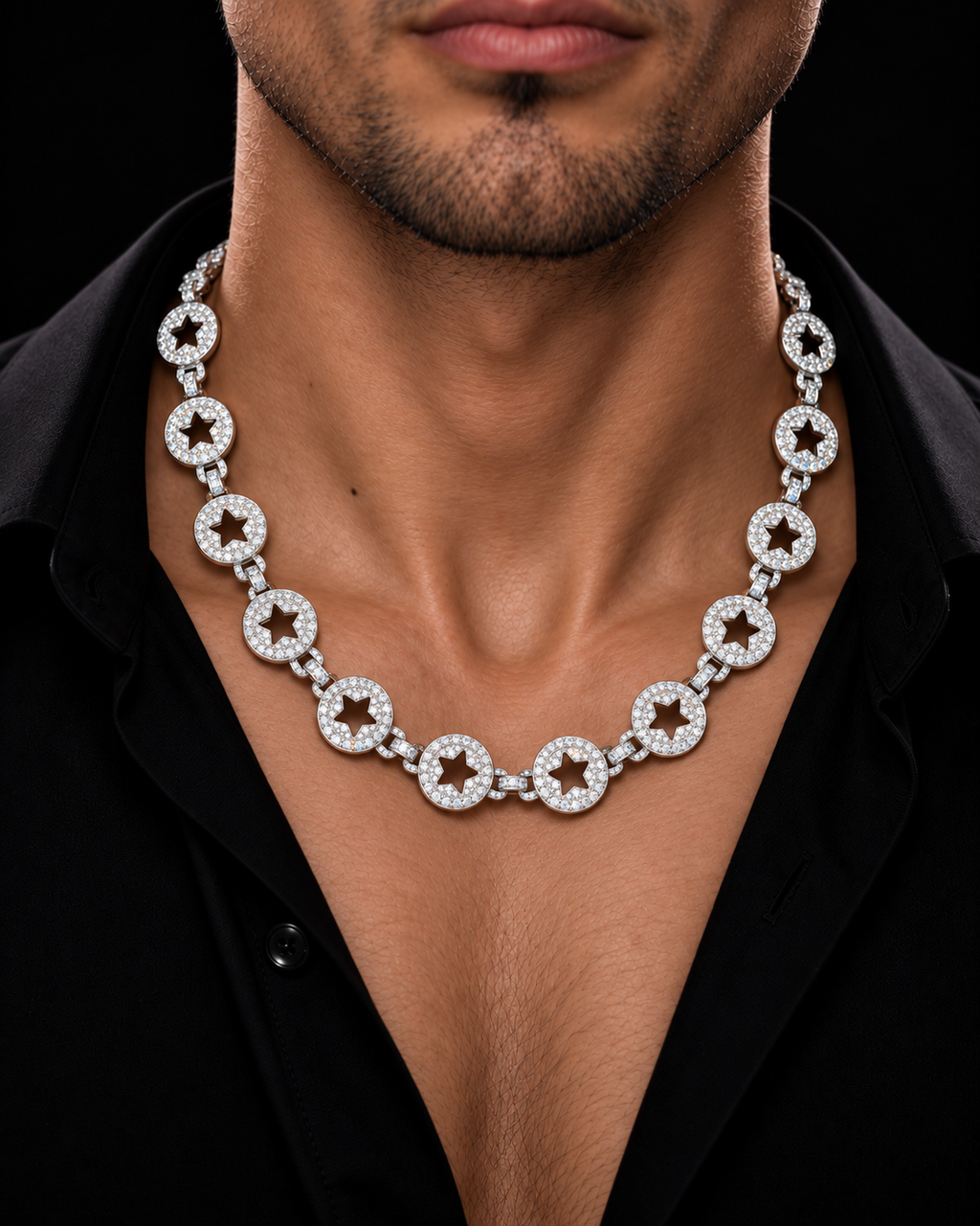 20MM Iced-Out Star Medallion Chain – 925 Sterling Silver