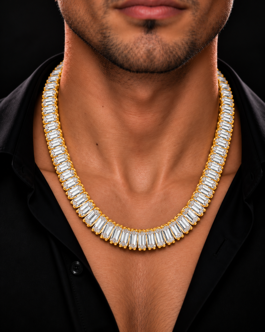 6MM Baguette Tennis Chain – Yellow Gold Finish