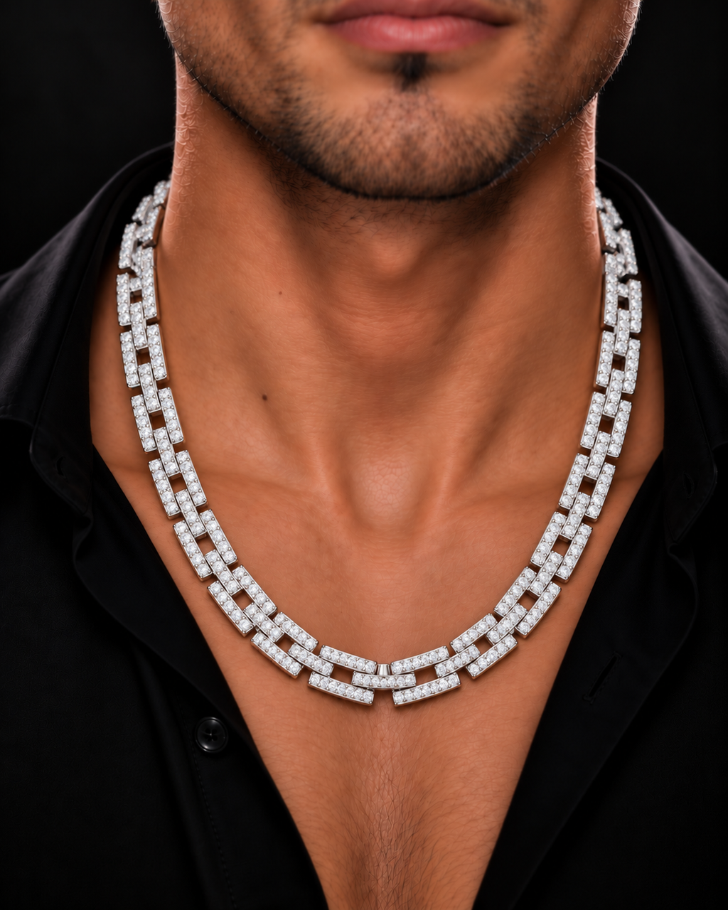 8MM Iced-Out Link Chain – 925 Sterling Silver