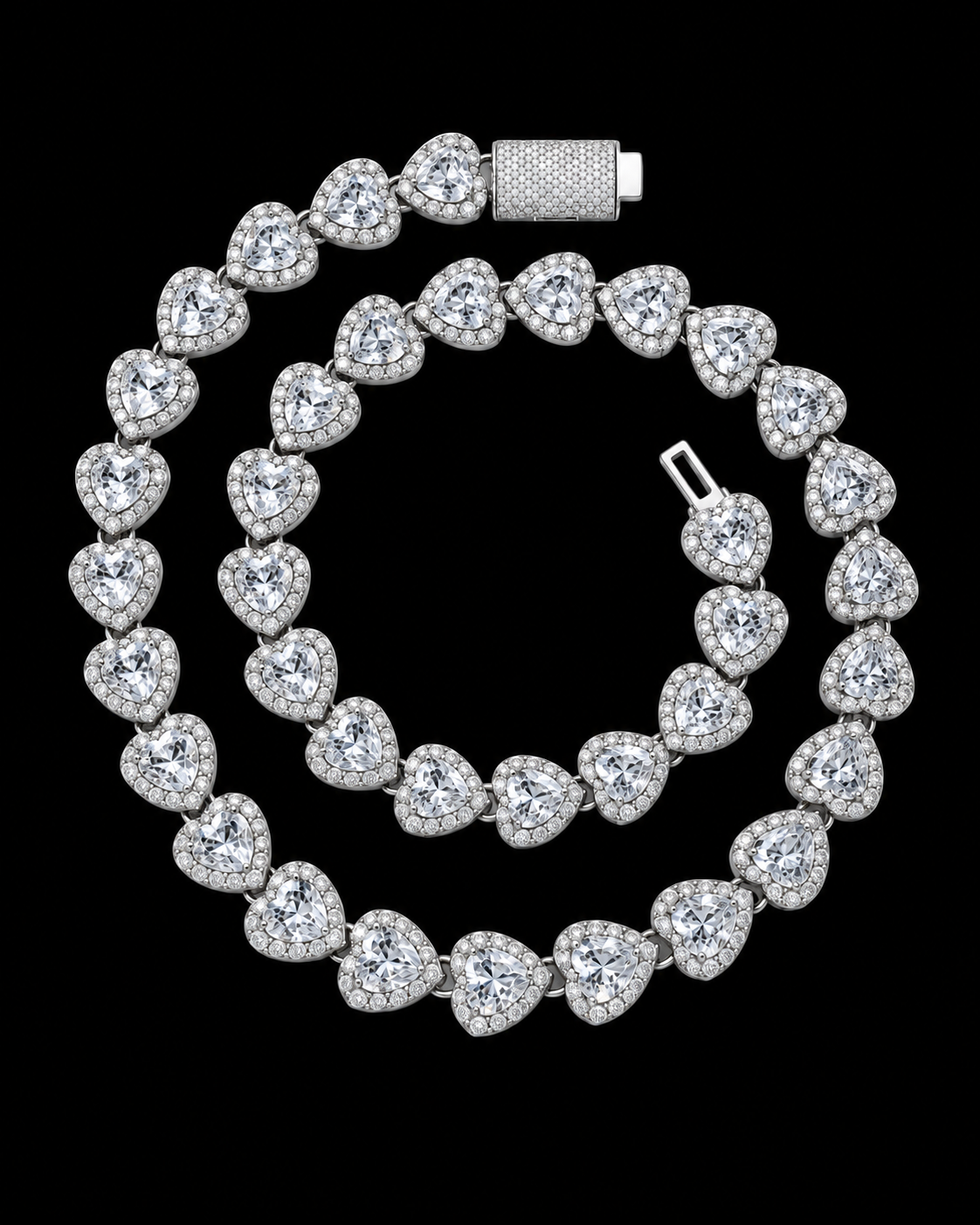 10mm Heart-Cut Moissanite Tennis Chain – 925 Sterling Silver
