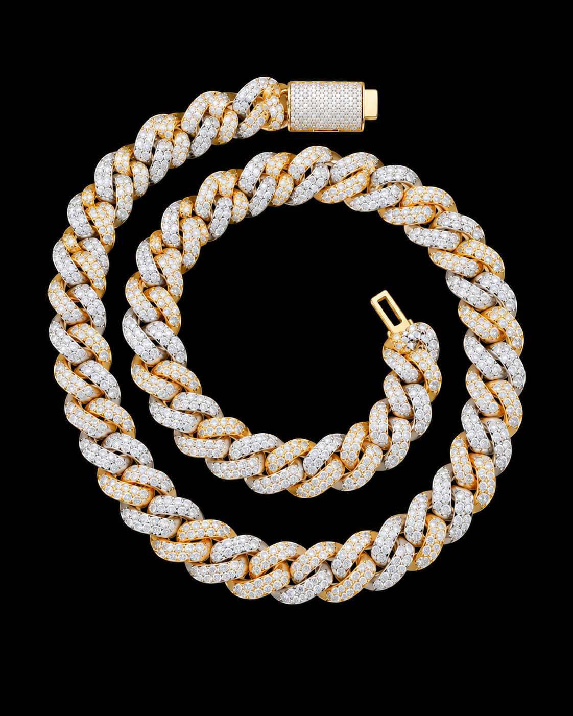 10mm Two-Tone Moissanite Cuban Link Chain – 925 Sterling Silver